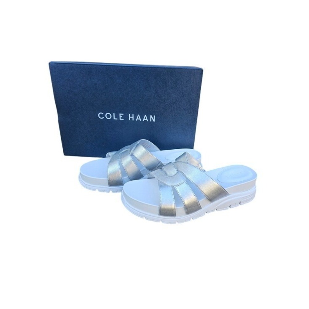 Cole Haan Zerogrand Slide Sandals Womens 9B Silver Metallic Platform Comfort ~ - Picture 10 of 10